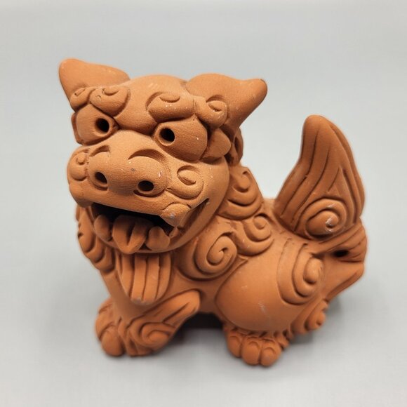 Set of 2 Okinawan Shisa Foo Dog Guardian Lions Figurines Terra Cotta Clay 3.5" - Picture 9 of 16